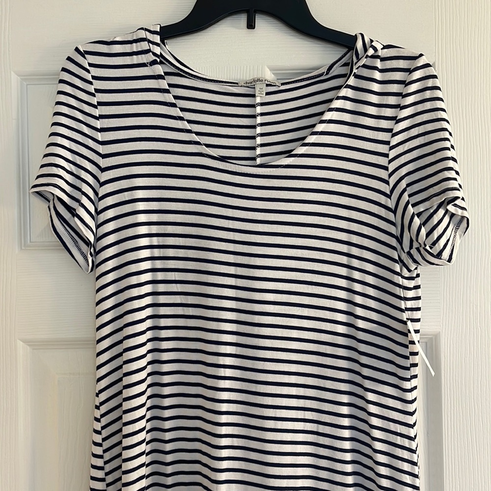 NWT Charlotte Russe Hooded Dress Navy White Stripe T Shirt Dress
